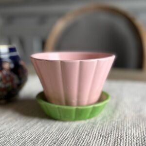 Pink and Green Ceramic Planter with Saucer- McCoy